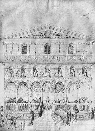 Jezus Christus, 12 jaar oud, in de tempel tussen de dokters, uit het album van Jacopo Bellini (pen en inkt op perkament) door Jacopo Bellini